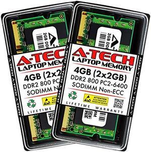 A-Tech 4GB (2x2GB) DDR2 800MHz SODIMM PC2-6400 1.8V CL6 200-Pin Non-ECC Unbuffered Laptop RAM Memory Upgrade Kit