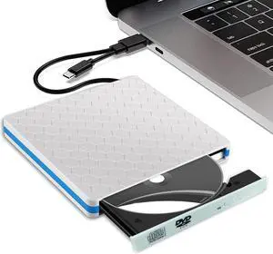 intendvision External CD DVD Drive Slim USB C Writer Portable Type C & USB 3.0 CD-RW DVD-R Combo Burner Player for Windows 11/10/8/7 PC Laptop Desktop Computer (White)
