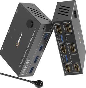KVM Switch 2 Computers 2 Monitors, Dual Monitor HDMI KVM Switcher USB 3.0 Version, 4K@60Hz HD Resolution, Support Copy and Extended Display