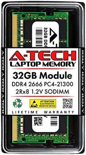 A-Tech 32GB DDR4 2666MHz PC4-21300 (PC4-2666V) CL19 SODIMM 2Rx8 1.2V 260-Pin Non-ECC SO-DIMM Laptop Notebook RAM Memory Module