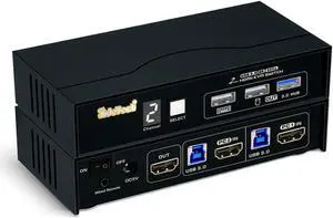 JideTech 2 Port HDMI KVM Switch 8K@60Hz with All Input Cables, Digital Display and Wired Remote, USB 3.0 Hub for 2 Computers 1 Monitor Share Keyboard Mouse Peripheral Device (321H-4)