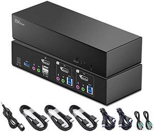 DisplayPort KVM Switch 2 Port with USB 3.0 Hub, 4K@60Hz KVM Displayport 2 in 1 Out, DP KVM Switch 1 Monitor 2 Computers Support Wired Remote/Hotkey/Panel Button Switching