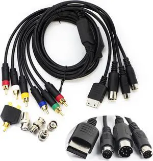 whiteeeen 4 in 1 RGB Sync Video Audio RCA Cable for Sega Mega Drive MD1 MD2 Genesis Saturn DC Dreamcast SS RGBS Cord 6FT