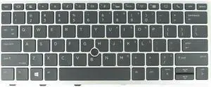 Abakoo New Keyboard Compatible with HP Elitebook 730 G5, 735 G5, 830 G5, 836 G5, L15500-001 L07666-001 Silver Frame Backlit US