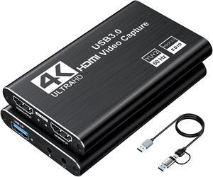 XIIXMASK Video Capture Card, Audio Video Capture Card, USB 3.0 Capture Card 4K HDMI Loop-Out, 1080P 60FPS/2K 30FPS Video Game Capture for Streaming Works for PS5/Switch/Camera/PC/OBS(Black)