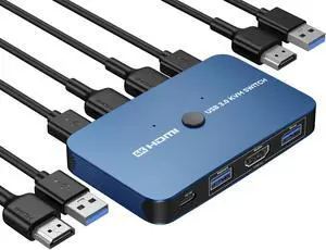KVM Switch, ABLEWE Aluminum KVM Switch HDMI,USB Switch for 2 Computers Sharing Mouse Keyboard Printer to One HD Monitor, Support 4K@60Hz,2 HDMI Cables and 2 USB Cables Included(Blue)
