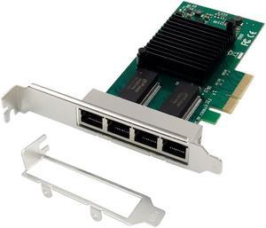 HINYSENO 4 Port RJ-45 10/100/1000Mbps PCI-Express x 4 Gigabit Ethernet Server Adapter Dual Port Network Interface Controller Card for I350AM4 Chipset HS-LGI350A-4BT