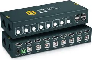 8 Port HDMI KVM Switch,8 Computers Share 1 Monitor Keyboard and Mouse, USB2.0 4K@30HZ 8 in 1 Out Monitor Switch with Hotkeys, Adaptive EDID