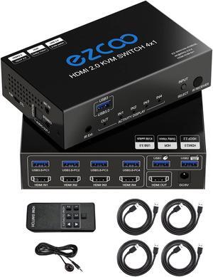 USB 3.0 KVM Switch HDMI 4 Computer 1 Monitor 4K 60Hz SPDIF L/R Extractor- USB Switch for Keyboard Mouse Printer Mac Windows 4 Port HDMI Switch 4x1 1080p 120Hz 144Hz HDCP Pass, IR Remote Ext. Mic