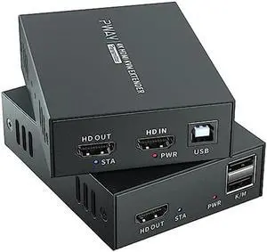 4K HDMI KVM USB Extender Transmit 4K@60Hz Video Over Cat5e/6 Ethernet Cable 60m (196ft) Zero Latency Support Mouse Keyboard Control Remote Signal NVR
