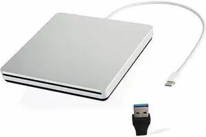 VikTck External CD DVD Drive USB C Ultra Slim Portable CD DVD Player Burner/Writer/Reader USB Superdrive Disc Duplicator for MacBook Pro/Air/Mac/M1/Laptop/Windows10 (Silver)