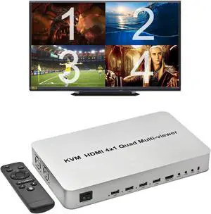 Expert Connect 4 Ports Quad HDMI KVM Multi-Viewer/Screen Divider/Switch | 1080p @ 60Hz | 5 Viewing Modes | USB Switch | Shares 4 USB Devices on 4 Computers