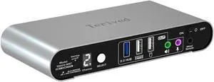 Terived 2 Computer 2 Monitors(1HDMI 1DP) MST KVM Switch 4K@60Hz, DP MST USB 3.0 Dual Monitor, Hotkey and Wire Remote, Aluminum Shell, Digital Display, Audio/Mic, HDR10 with Cables (Windows)