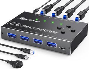 USB 3.0 Switch 4 Computers,MLEEDA 4 Port USB Switch Selector for 4 Computer Share 4 USB Devices,Keyboard Mouse Switch,USB Switcher with Wired Remote and 4 Standard USB-B Cables