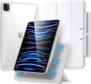 ESR for iPad Pro 11 Inch Case (2022/2021/2020/2018, 4th/3rd/2nd/1st Generation) with Pencil Holder, Removable Magnetic Cover, Vertical Stand, Rebound 360 Series, Brilliant White