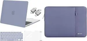 MOSISO Compatible with MacBook Air 13.6 inch Case 2022 Release A2681 M2, Polyester Vertical Sleeve Bag&Plastic Hard Case&Keyboard Cover&Screen Protector&Type C Adapter 2 Pack,Lavender Gray