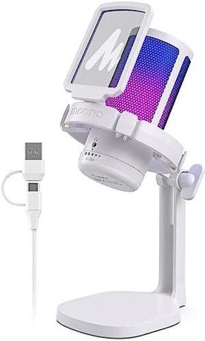 MAONO Gaming Microphone for PC with Noise Cancellation, USB Condenser Mic for Computer, Mac, Laptop, PS5, Streaming, Podcast, Twitch, YouTube, Discord, GamerWave DGM20 White
