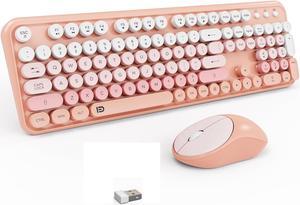 FD 2.4GHz Wireless Keyboard and Mouse Set with Switch Button - Full-Size Keyboard - Compatible for Windows/Laptop/PC/Notebook/Smart TV and More - Light Pink Colorful