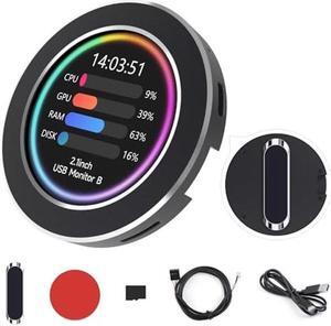 Waveshare 2.1inch CPU/GPU Cooler Round LCD Display, AIO Computer Temp Monitor for Water Cooling Systems, PC Sensor Panel for PC Computer Accessories in Side Prebuilt Gaming PC Parts, Black