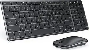 Wireless Bluetooth Keyboard and Mouse for Mac, Multi-Device Rechargeable Slim Keyboard and Mouse Stainless Steel Full Size, Compatible with MacBook Pro/Air, iPad, iMac - Space Gray