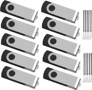 ABLAZE 64GB Flash Drive 10 Pack, USB 2.0 Memory Stick with Lanyards Swivel Thumb Drives Bulk 64GB Pendrive U Disk for Data Storage (Black)