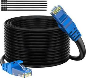 Adoreen Cat 6 Outdoor Ethernet Cable 200 Ft Black, High Speed Heavy Duty Long Internet Network Cable for POE Camera Cat 5 5e RJ45 LAN Patch Cable Cord, Sturdy Waterproof Direct Burial+25 Ties