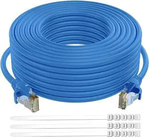Adoreen Cat 6 Ethernet Cable 300 Ft-Blue, Outdoor & Indoor Snagless Long Round RJ45 Network Cable, POE, Soft Flexible Gbps Internet LAN Computer Patch Cord for Router Modem Switch Fast Gaming+ Ties