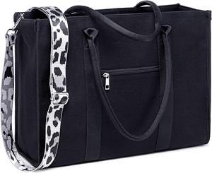 Laptop Tote Bag for Women Work Shoulder Bags 15.6 inch Canvas Laptop Computer Purse Messenger Teacher Handbag Business Office Briefcase(Leopard print)
