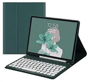 QIYIBOCASE Keyboard Case for iPad 11th(A16) 2025/iPad10th Generation, Round Keys Retro Detachable Magnets Wireless Keyboard with Pencil Holder for iPad 11 iPad10 (Teal)