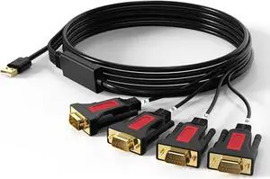 ELECABLE 4 Port USB to RS232 DB9 Serial (9-Pin) Adapter Cable 5ft Compatible with MAC OS, Windows, Android, Linux (4 Port)