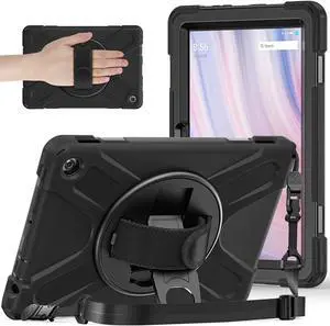 for Amazon Fire HD 10 & Fire HD 10 Kids Pro Tablet Case (13th Gen, 2023 Release), Heavy Duty Shockproof Case with Hand/Shoulder Strap Rotating Kickstand, Black
