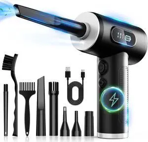 Compressed Air Duster-3 Gear Adjustable 100000RPM Electric Air Duster with LED Light, Rechargeable Cordless Air Blower for Keyboard Electric Devices Cleaning. Replaces Compressed Air Cans (Black)