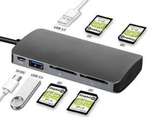 XtremPro Multiple SD Card Reader 4 Slot USB 3.0 SD 5Gbps Support SDXC Up to 2TB SDHC SD Up to 256GB UHS-I - for Windows, Mac, Linux, Android