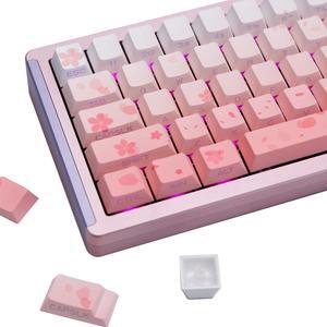 GEKUCAP Custom PBT Pink Keycaps 131keys Dye Sublimation Cherry Profile Side Printed Keycap, Sakura Theme Cherry Profile Keycaps Set for Cherry MX Switches Mechanical Gaming Keyboard