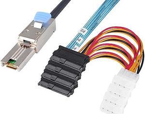 Heretom 2PCS Mini-SAS SFF-8088 26P to 4 X SAS SFF-8482 29 Pin with Power Cable 1 Meter 3.3FT