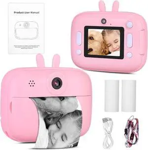 iBazal Kids Camera Instant Print - Birthday Gifts for Kid Age 3-12, Selfie Digital Camera with 1080P Videos,Toddler Portable Travel Camera Toy for 4 5 6 7 8 9 Year Old Girls Boys (Pink)