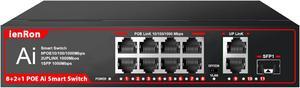 ienRon PoE Gigabit Switch, Unmanaged Ethernet Switch Ethernet Splitter Network Switch for Wireless AP, PC (8xPoE Port+2X Uplink Port+1 SFP Port)
