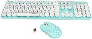 Wireless Keyboard and Mouse Combo, 104 Keys Retro Round Keycaps Typewriter Keyboard with Wireless Mouse, Computer Keyboard and Mouse Set for PC Laptop (Blue Board)