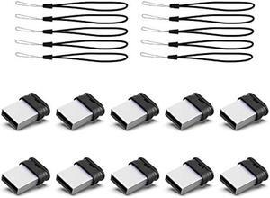 K&ZZ 16GB Mini Flash Drive 10 Pack 16G Small USB Drive with Lanyard Low Profile USB 2.0 Flash Drive 16 GB Tiny Thumb Drive Memory Stick (16GB, Black)