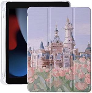 Flower Castle for iPad Pro 11 Inch Case 2021/2020 with Pencil Holder, Auto Sleep/Wake, White Leather with Clear Soft TPU 11-inch iPad Pro(2020/2021)