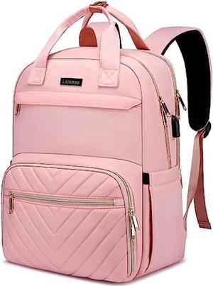 Lunch Backpack for Women, 15.6 inch Laptop Backpack with USB Port, Water Resistant Insulated Cooler Lunch Bag , Travel Work Laptop Bags with Lunch Box for College Work Pincic Camping Beaches, Pink