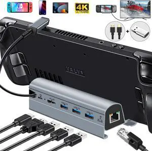 Maxtude Steam Deck Dock, Aluminum 6 in 1 Docking Station with HDMI 4K@60HZ, Gigabit Ethernet, 3 USB-A 3.0, USB-C PD Charging, Steam Deck Accessories for Valve Stream Deck(HDMI Cable+Adapter Included)