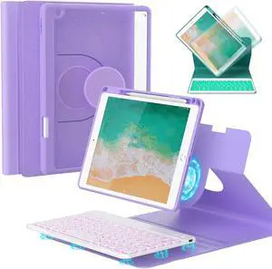OPAKIT Keyboard Case for iPad 9.7 6th 2018/5th gen 2017/ Air 2-7 Color Backlit Detachable Wireless Keyboard - 360° Rotatable Magnetic Detachable Slim Folio Cover with Pencil Holder (Purple)