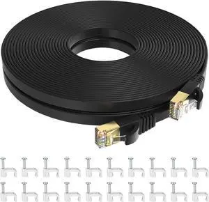 SHD Flat Cat7 Ethernet Cable(3 Pack) Network Patch Cable with 60pcs Cable Clips FTP/STP LAN Cable Computer Patch Cord-25 Feet