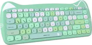 UBOTIE Bluetooth Wireless Keyboards, Colorful Cute Cat Deisgn Office Keyboards, Portable Slim Compact Size for Laptop, Tablet, Smart Phones(Green-Colorful)