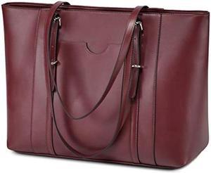 VASCHY Laptop Tote Bag for Women, PU Leather Water Resistant Travel,Work,Teacher Tote Bag Fits 15.6 inch Laptop Burgundy