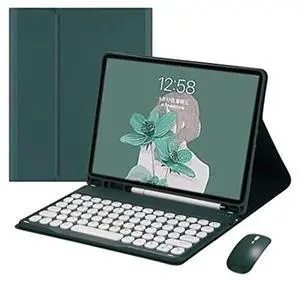 Keyboard Case for iPad Mini 7th/6th Generation 8.3 Inch, Case for iPad Mini 7 A17 Pro/Mini6 Keyboard with Mouse, Cute Round Key Detachable Keyboard Case with Pencil Holder, Teal