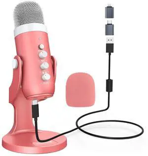 ZealSound USB Microphone,Condenser Computer Mic,Plug&Play Gaming Microphones for PS 4&5.Headphone Output&Volume Control,Mic Gain Control,Mute Button,YouTube Podcast on Mac&Windows Pearlescent Pink