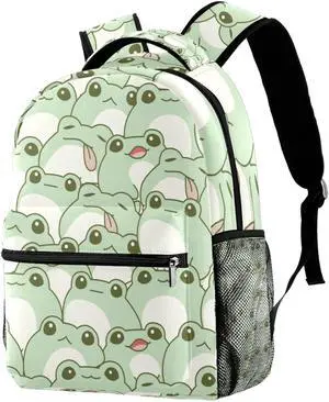 JAVENPROEQT Durable Backpack for Middle Student, Cute Frog Seamless Pattern Adult Laptop Bookbag Travel Work Bag