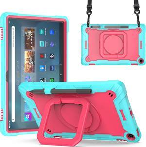 zukof Case for Fire Max 11 inch Tablet 13th Generation 2023 Release Hybrid Shockproof 360 Rotating MultiFunctional Ring Stand Case with Shoulder Straps TealPink